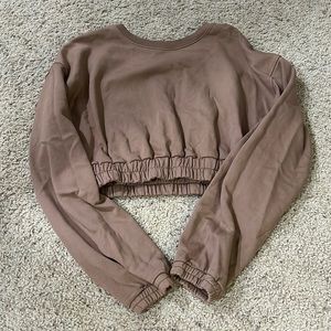 GOOD AMERICAN Cropped Sweatshirt In Brown Sz L